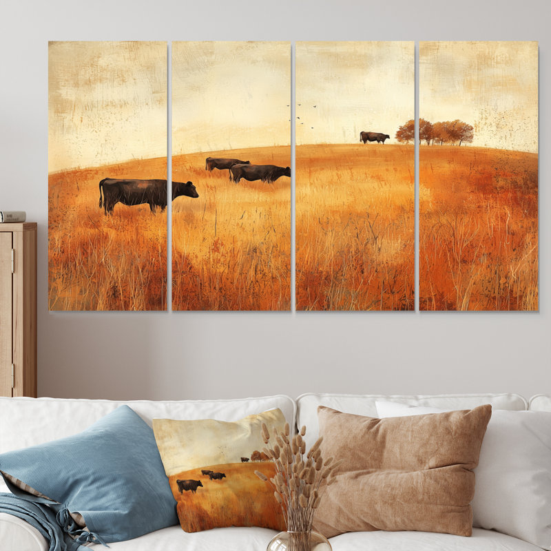 Vaches dans les champs d'automne I - décoration murale campagne - art mural campagne, H 32 po x l 64 po