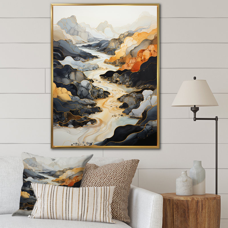 Meandering River Endless Journey III " Meandering River Endless Journey III ", H 32 po x l 16 po x P 1 po, Encadrement doré