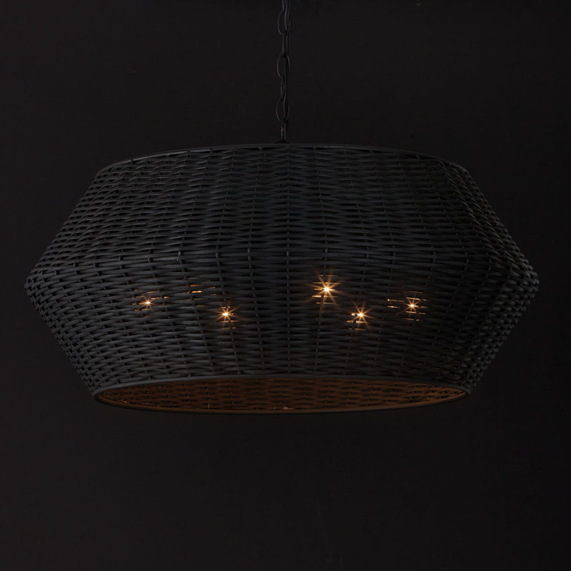  Luminaire suspendu tambour en rotin 6 lumières Modern