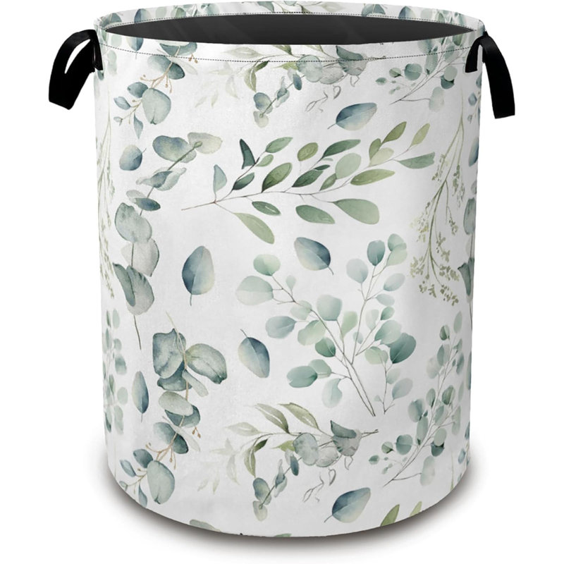 Eucalyptus Collapsible Laundry Baskets,Leaves Branches Laundry Hamper,Storage Basket With Handles For Bathroom Bedroom College Dormitory Living Room Nursery Organizer