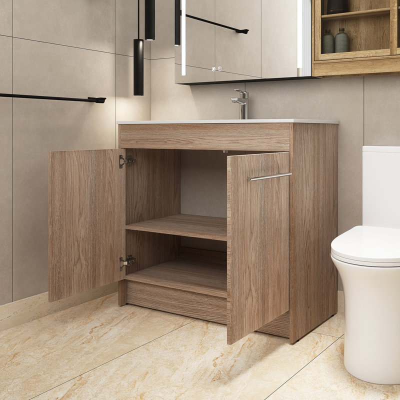Meuble-lavabo simple 36 po avec plateau en marbre Rozalina
