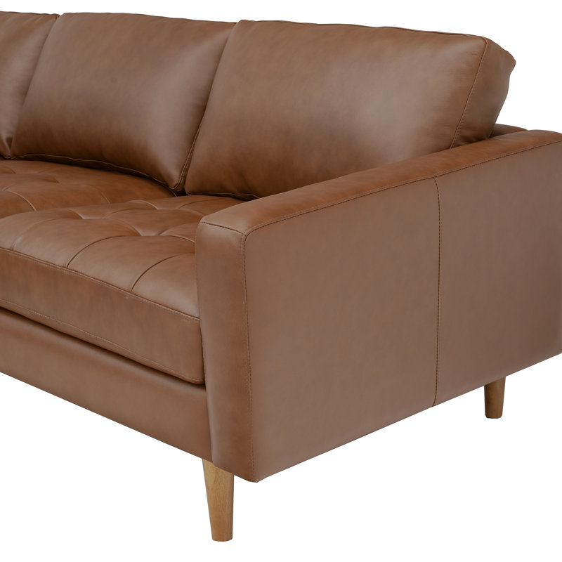 Canapé modulaire faisant face à droite avec repose-pieds Allysson, Cuir de châtaignier assorti