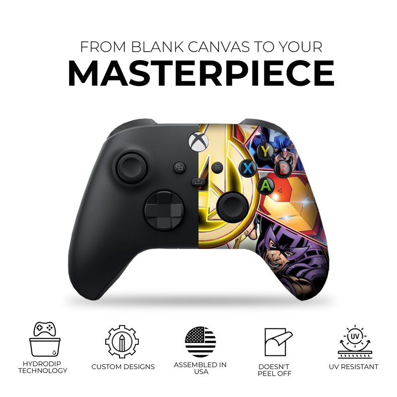 DreamController Avengerrs X-box contrôleur personnalisé sans fil compatible avec X-box One / Series X / S Fièrement personnalisé aux États-Unis avec impression permanente par HYDRO-DIP (PAS JUSTE UNE PEAU)