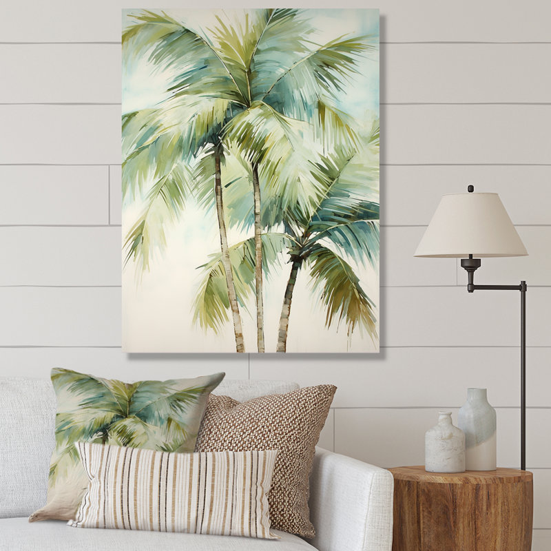 «Dreyfuss Green Minimalims Palm Trees I», reproduction d'art sur toile, palmiers, H 32 po x l 24 po x P 1 po, Toile tendue