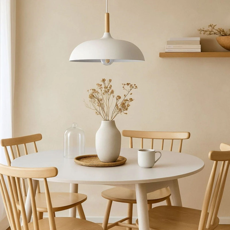 Luminaire suspendu Nordic Dome, plafonnier câblé en métal blanc pour salon, cuisine, White 