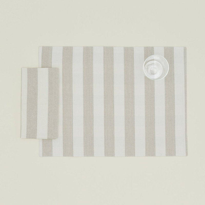 Essential Striped Placemat - Set Of 4, Ivory/Flax