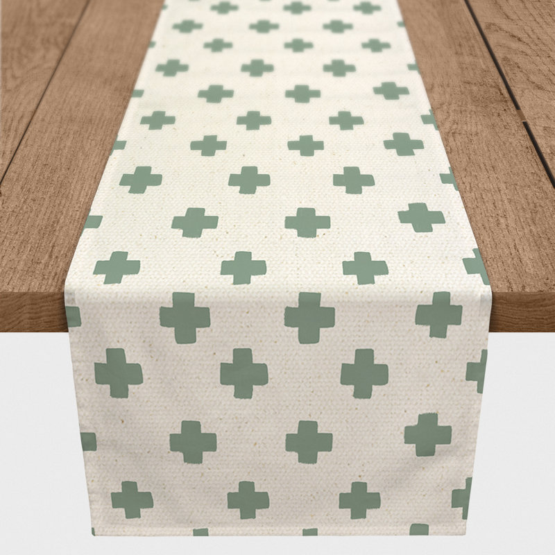 Ambriel Rectangle Geometric Polyester Table Runner, 72" x 16", Green