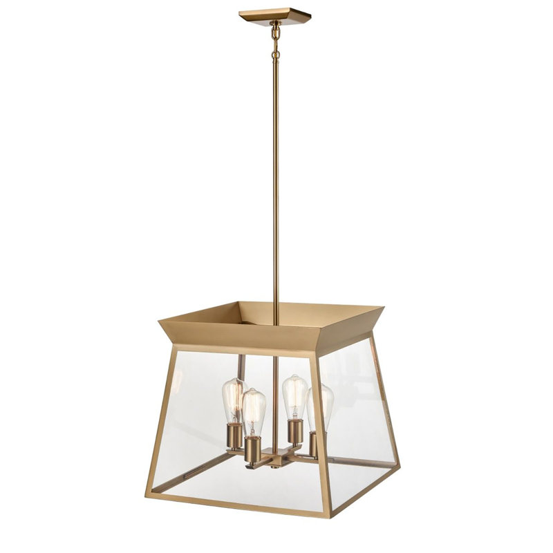 Lucian 4 - Light Dimmable Square / Rectangle Chandelier, Brushed Brass