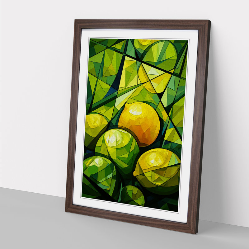 Lime Fruit Cubism - Single Picture Frame Print on Wood, Walnut Framed, 46cm H x 34cm W x 2cm D