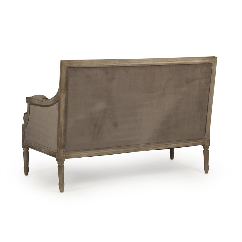 Louis Velvet Loveseat, Brown Velvet, Limed Gray
