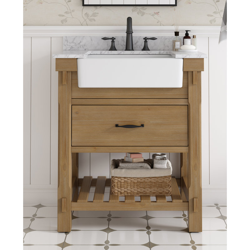 Farmhouse 30" Single Bathroom Vanity With White Stone Sink