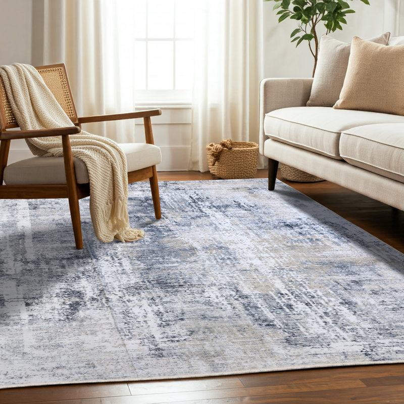 Delara Grey/Beige Machine Washable Area Rug – Non-Slip, Stain Resistant, GRS Certified, for Bedroom, Living & Dining