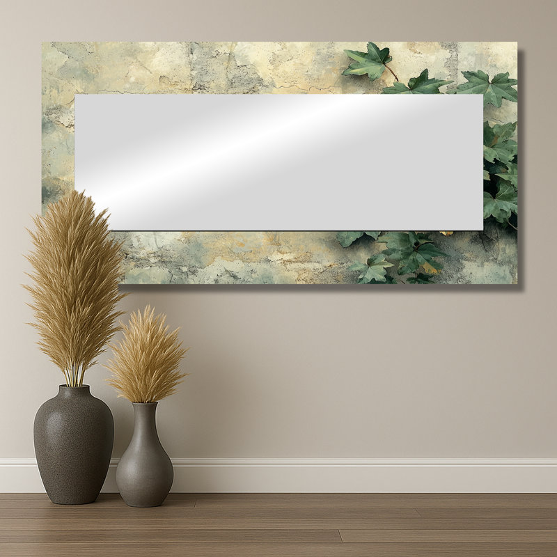 Collage Of Ivy Leaves On A Wall I - Floral Mirror Wall Art - Printed On Metal, 28" x 55"