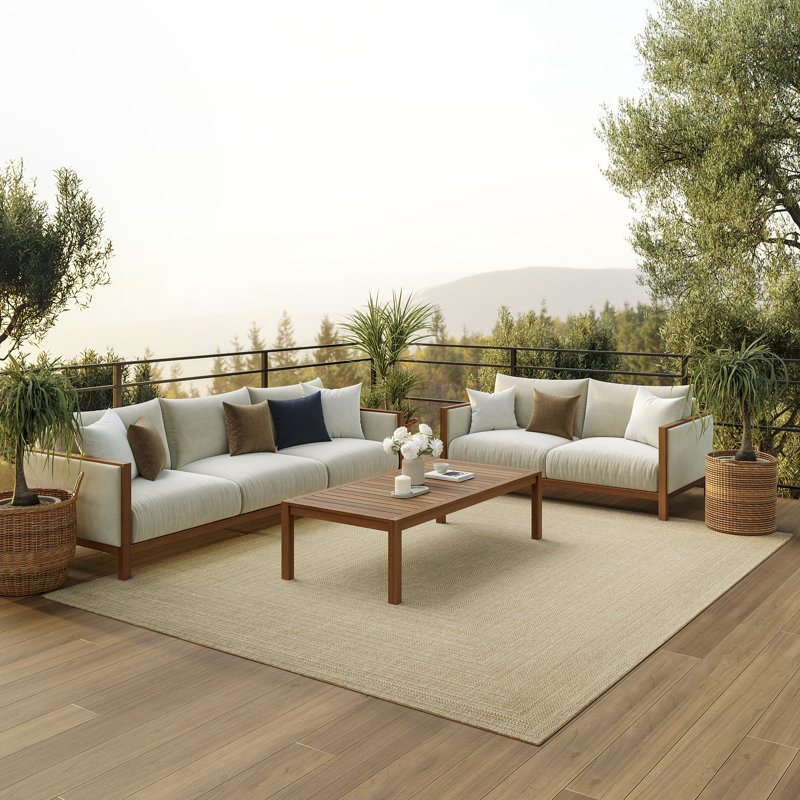 Tapis intérieur / extérieur géométrique Cascio, Taupe ivoire, Rectangle 9 pi x 12 pi