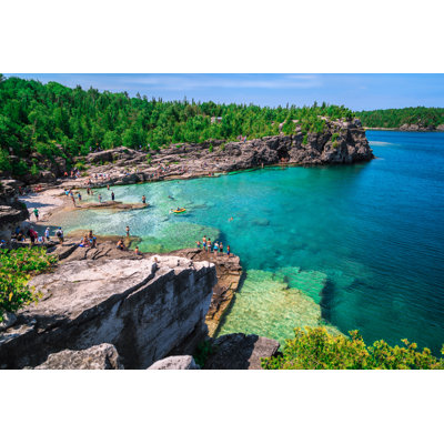 Great Amazing View Of Lake Huron Rocky Beach - Wrapped Canvas Print