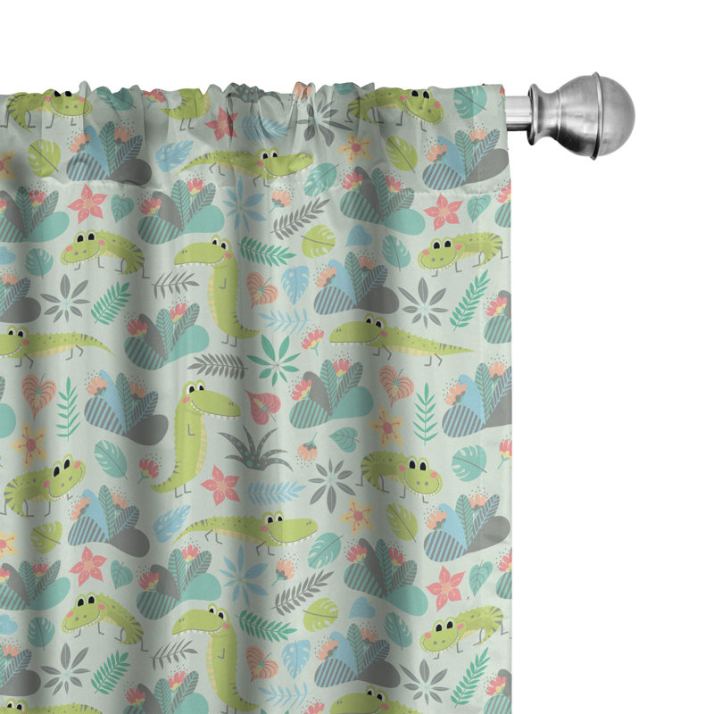 Rideaux 4 panneaux East Urban Home Crocodile, animaux exotiques, vert pâle multicolore