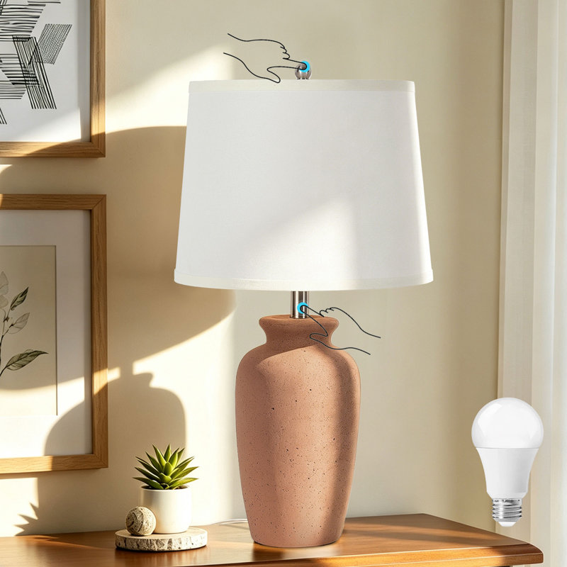 25"Dimmable Ceramic Table Lamp Touch Control Light, Brown