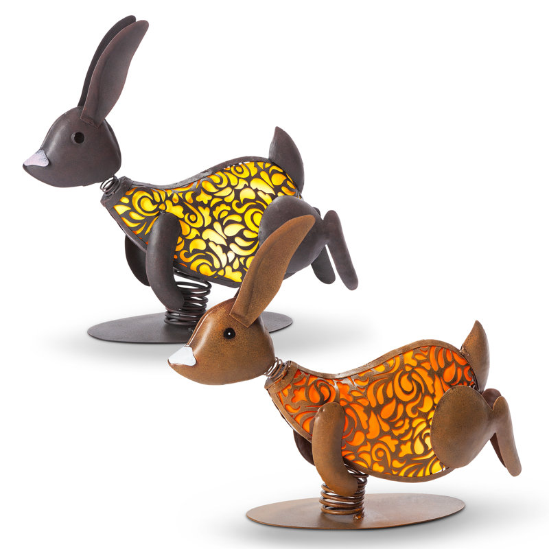 Set of 2, 14.37in H Solar Lighted Garden Meadow Rabbits