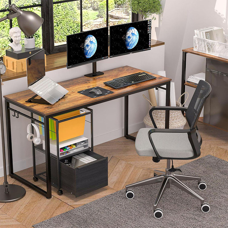 Multifunctional Mobile File Organizer with Hanging Files&Folders, Vertical Filing Cabinet for Home and Office, Matte Black