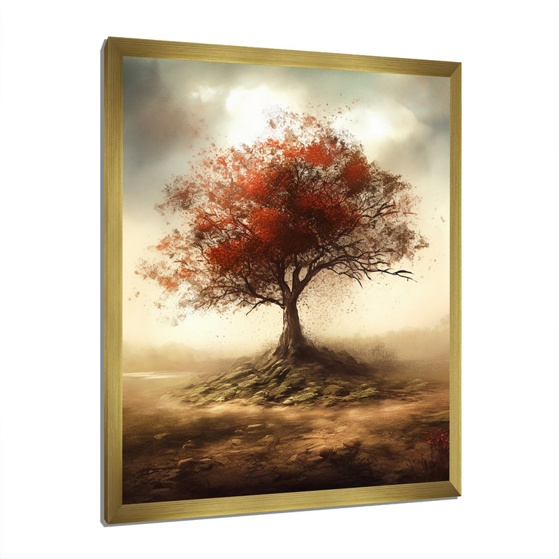 «Blossoming Red Tree In Sand Dunes» sur toile, Cadre doré à une seule photo, H 44 po x l 34 po x P 1,5 po