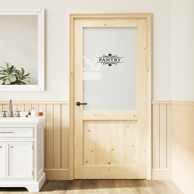 Porte vitrée en bois de pin 36 po x 80 po demi-Lite, dalle de porte d'intimité en verre, à peindre et imperméable, combinaison pour porte de garde-manger