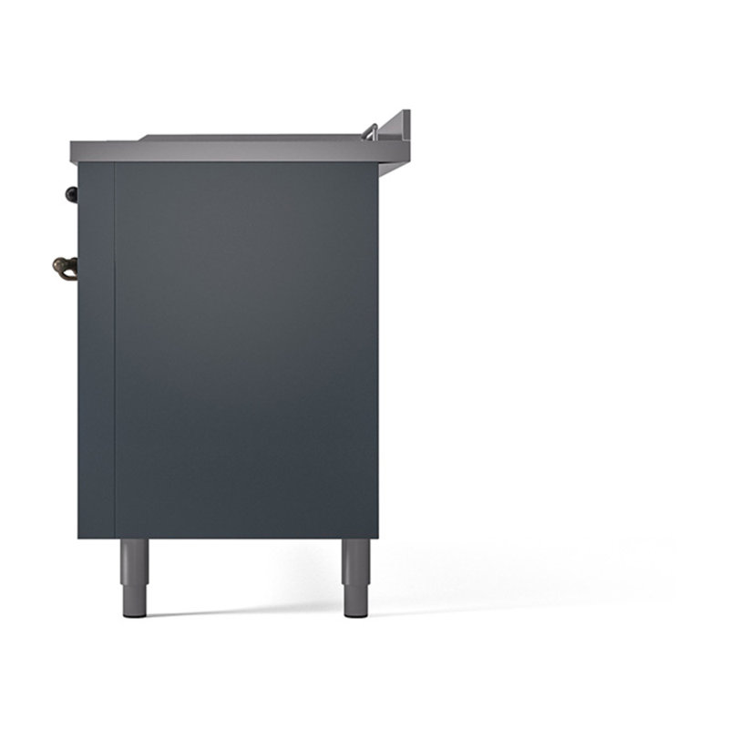 ILVE Nostalgie II Noblesse 60 in Dual Fuel Range 7 Burner, Griddle, Frenchtop, Liquid Propane, Blue Gray/Burnished