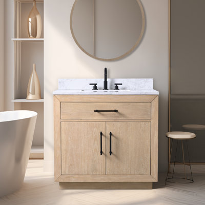 Ensemble de meuble-lavabo sur pied 36 po avec plateau en marbre d'ingénierie Avignon