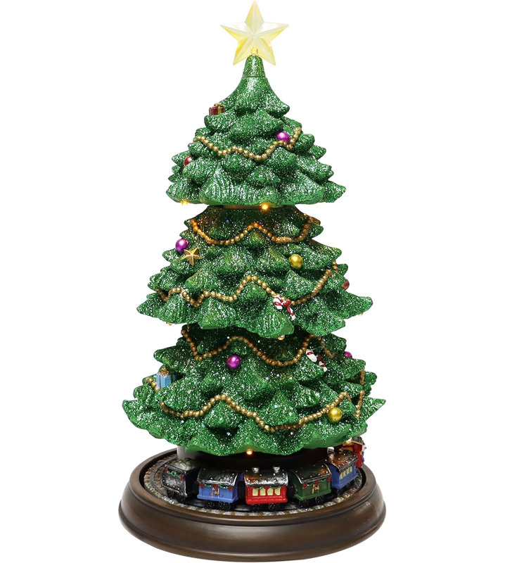 Arbre de Noël animé à niveaux 15,7 "de haut (niveaux) - lumières DEL, 8 pièces de musique, adaptateur - résine peinte à la main