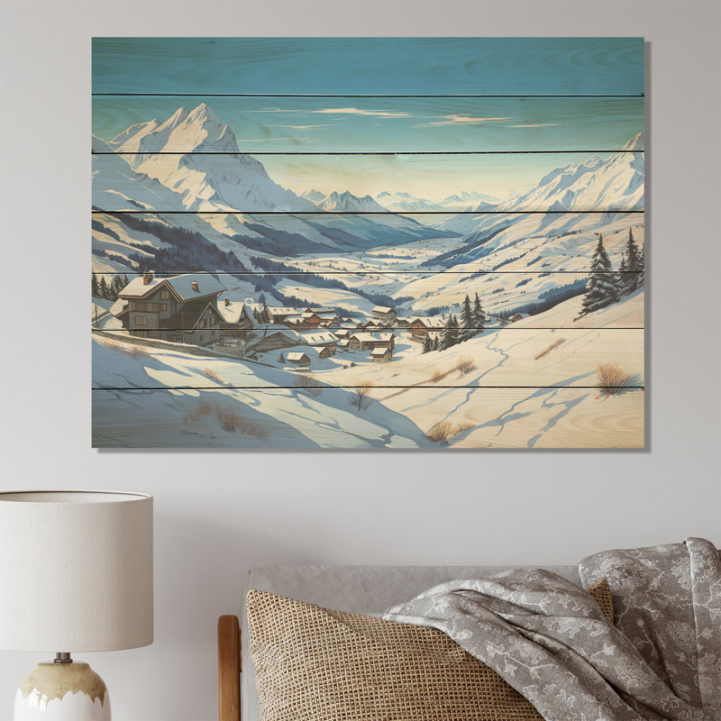Alpine Mountains Solitude Winter Glow V - Winter Mountains sur impression sur bois, H 34 po x l 44 po x P 0,78 po