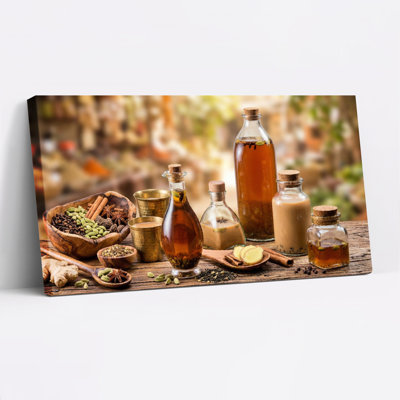 Spices And Oils Still Life Canvas Wrapped Wall Art Oil Painting Print Set Of 1