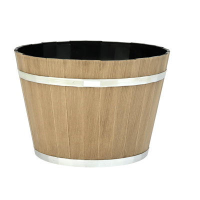 Pot à fleurs en résine au look rustique et durable pour les balcons avec style avec fonction de drainage à grain de bois rétro