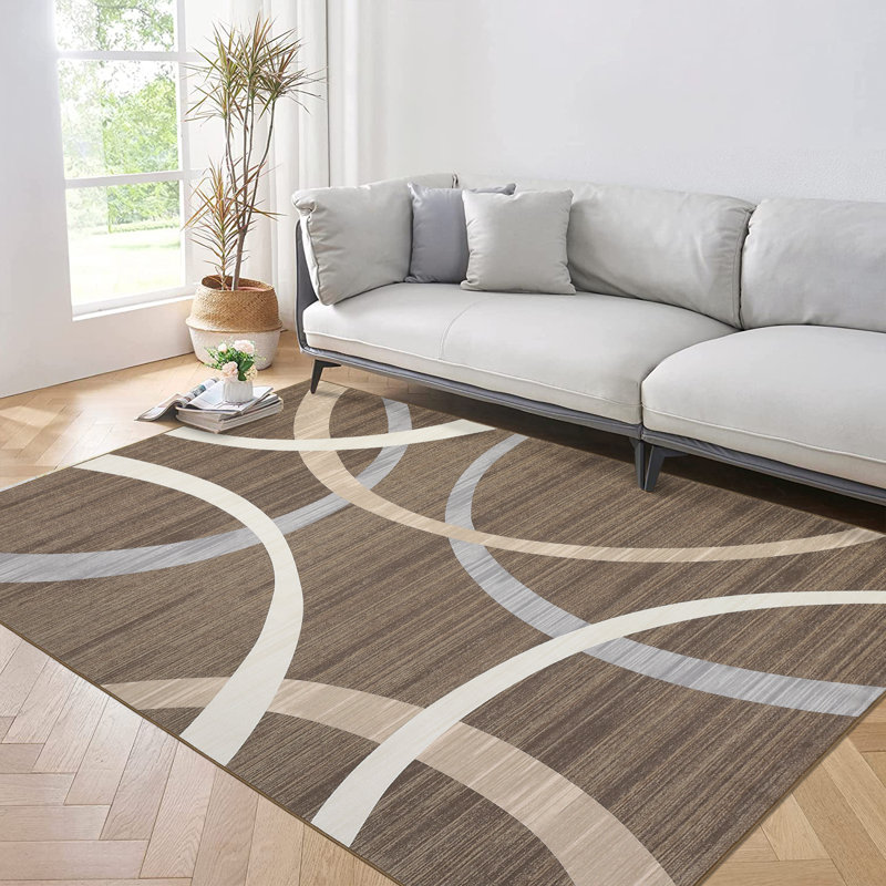Modern Machine Washable Rug Low Pile Non Slip Geometric Rug Foldable Stain Resistant Rugs for Living Room Bedroom Indoor Ultra Thin Carpet