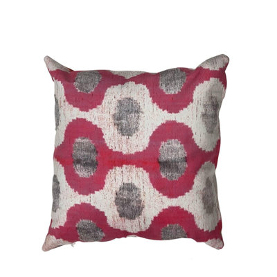 Oreiller de style turc en ikat rose / blanc / gris