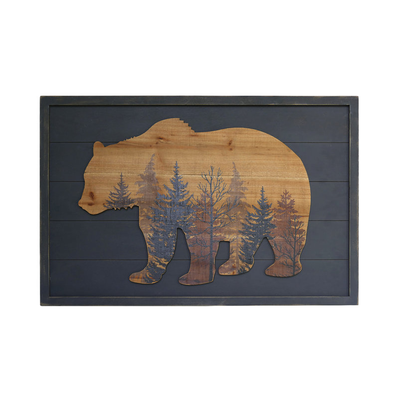 Décoration murale grizzly en bois fait à la main, H 24 po x l 36 po x P 0,83 po