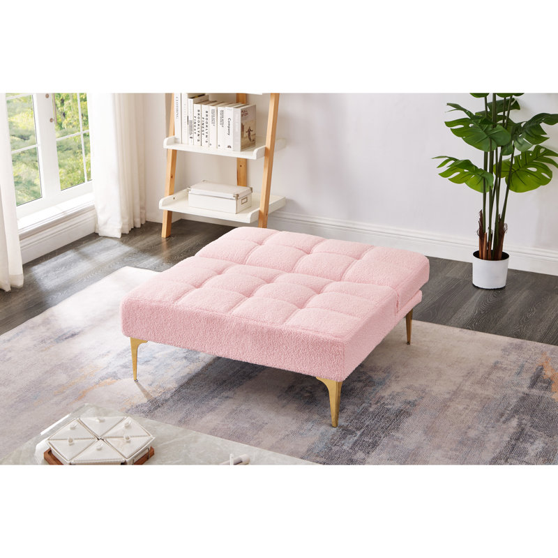 Fauteuil futon convertible rose avec pieds en tissu et en métal doré - confortable pour un usage quotidien, Ourson rose