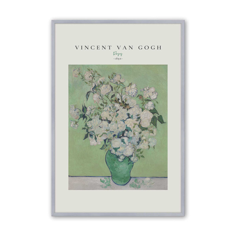 Van Gogh's Roses 1890 v2, H 11,25 po x l 9,25 po, Reproduction encadrée sans passe-partout, Chrome poli