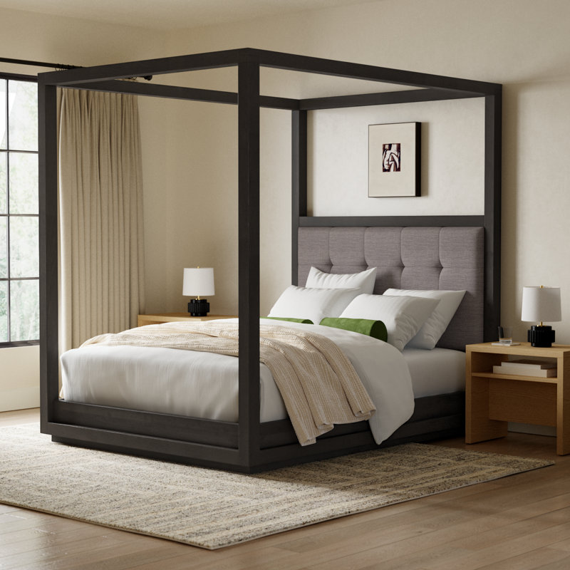 Eloise Upholstered Canopy Bed, Queen, Bella Gray