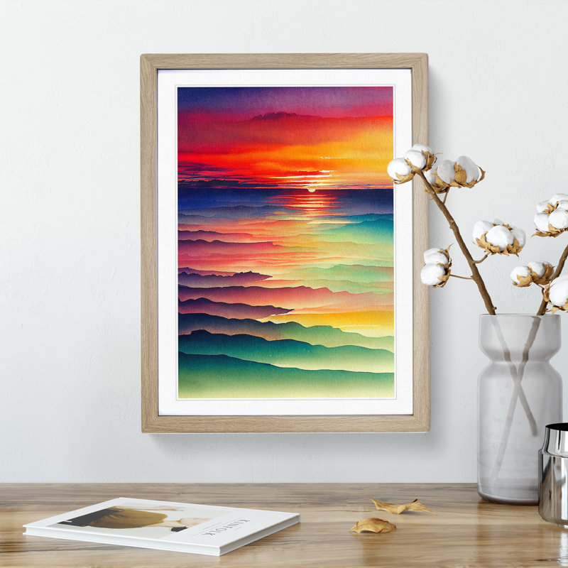 Beaming Sunset - Wall Art, 66cm H x 48cm W, Oak Framed Paper, White