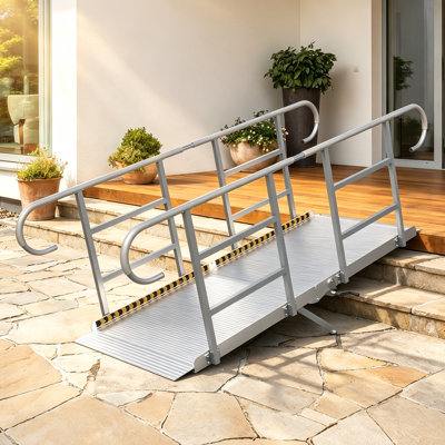 7/8/10FT Foldable Aluminum Wheelchair Ramp with Handrails & Adjustable Legs