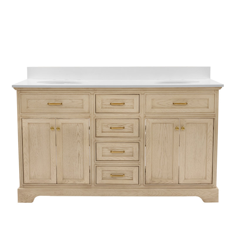 Ensemble de meuble-lavabo double 60 po Ronnie, Blanc d'ingénierie, Chêne gris-beige