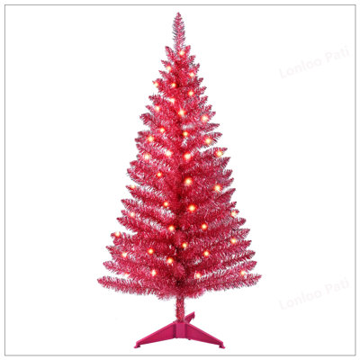 4FT Red Christmas Tree With 50 UL Lights, 122 PVC Tips – Perfect For Compact Spaces And Festive Decor