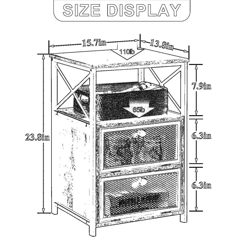 Ensemble de 2 tables de chevet modernes avec tiroirs rabattables et tablettes ouvertes, table de bout robuste en X pour la chambre à coucher, le salon et le bureau, assemblage facile inclus