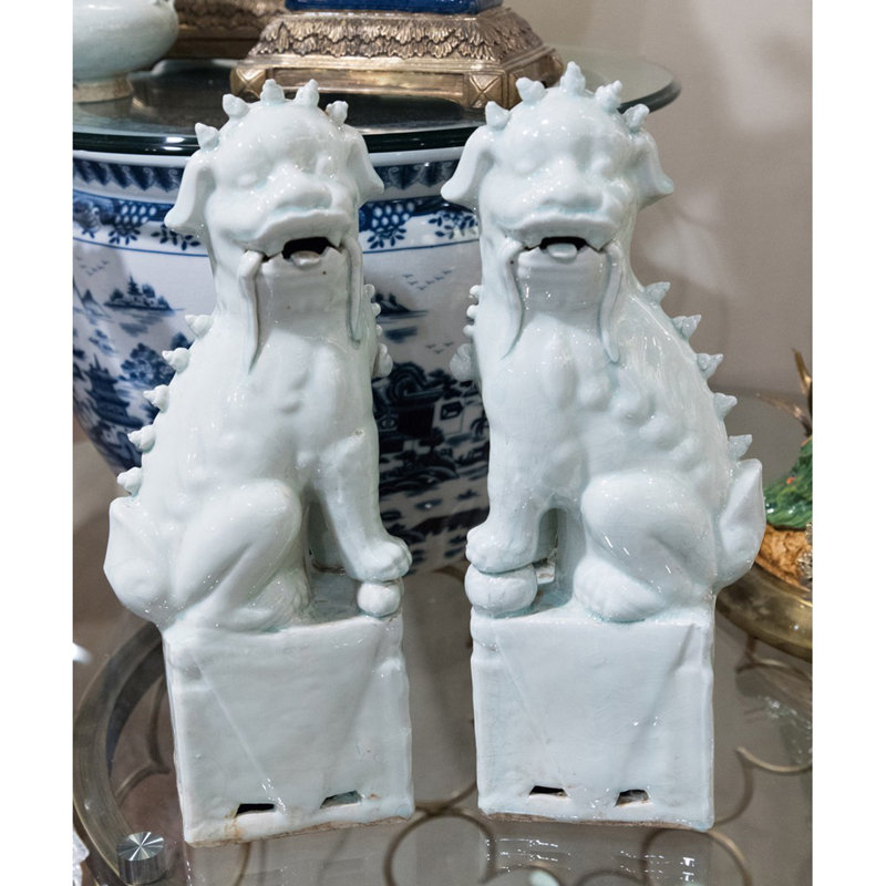 Paire de figurines de chien Foo - vieux céladon