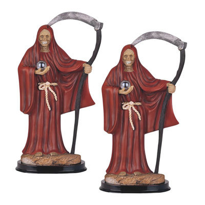 "2-PC Set" ICE ARMOR 12"H Red Santa Muerte Holding Scythe Statue Our Lady of The Holy Death Figurine  Figurine Statue Ornament Home/Room Decor and Perfect Gift Ideas for House Warming, Holidays and Birthdays Great Collectible Addition
