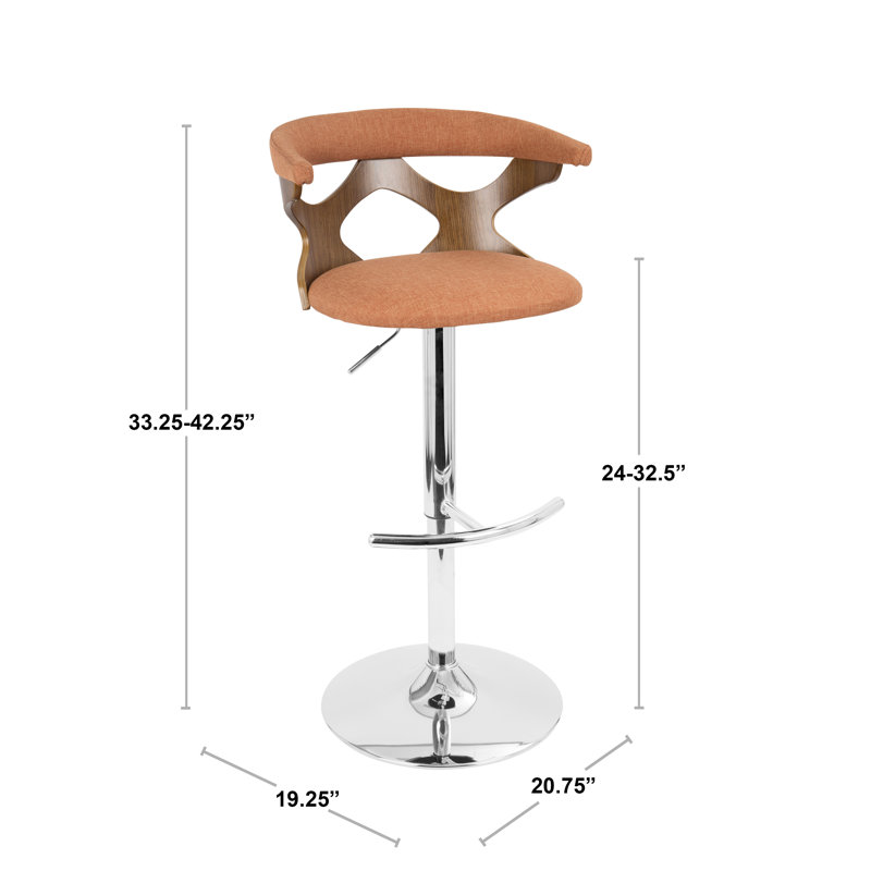 Betuel Swivel Upholstered Adjustable Height Counter Stool with Metal Frame, Orange
