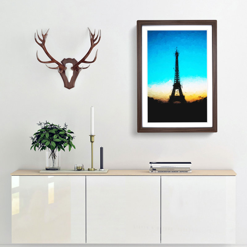 Eifel Tower in Paris France in Abstract - Picture Frame Graphic Art Print, 87cm H x 62cm W x 2cm D, Walnut Framed