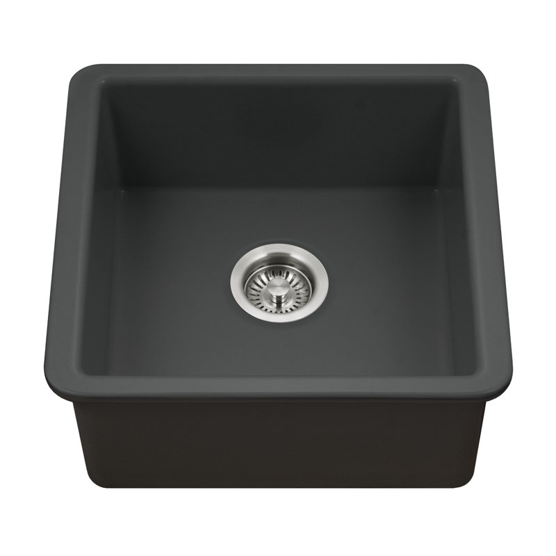 Évier de bar à simple cuve en argile réfractaire encastrable Houzer Platus - PTB-2020, Noir