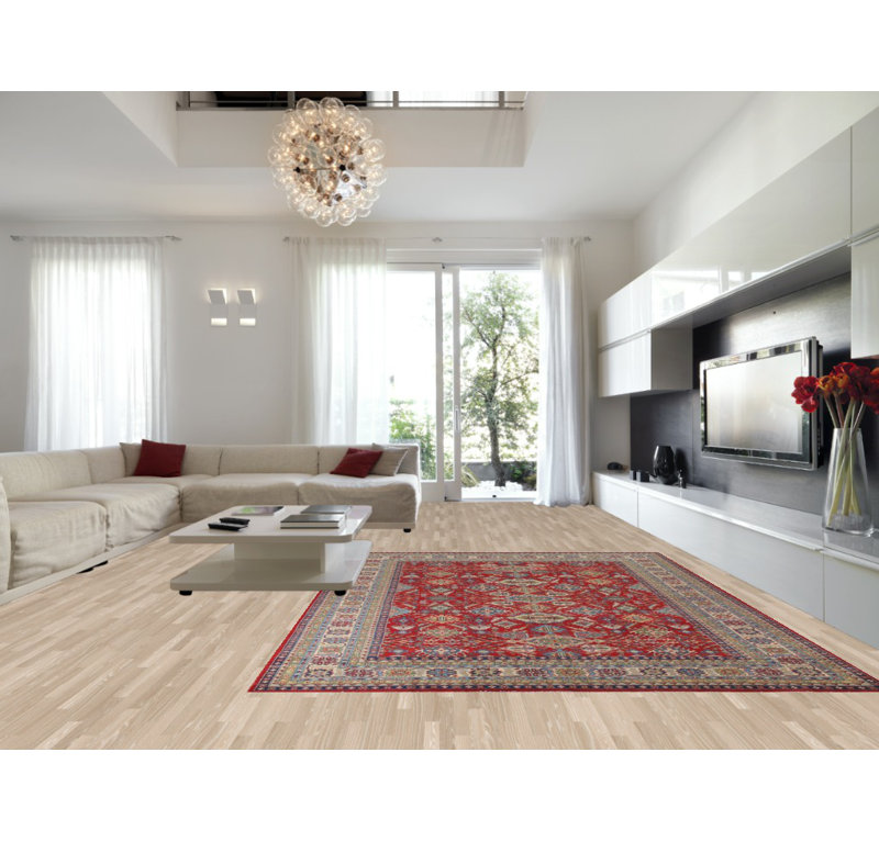 Red Geometric Kazak Oriental Area Rug