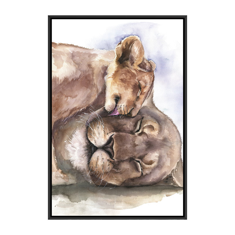 Happy Lions, art encadré, H 60 po x l 40po x P 1,5 po, Toile encadrée noire