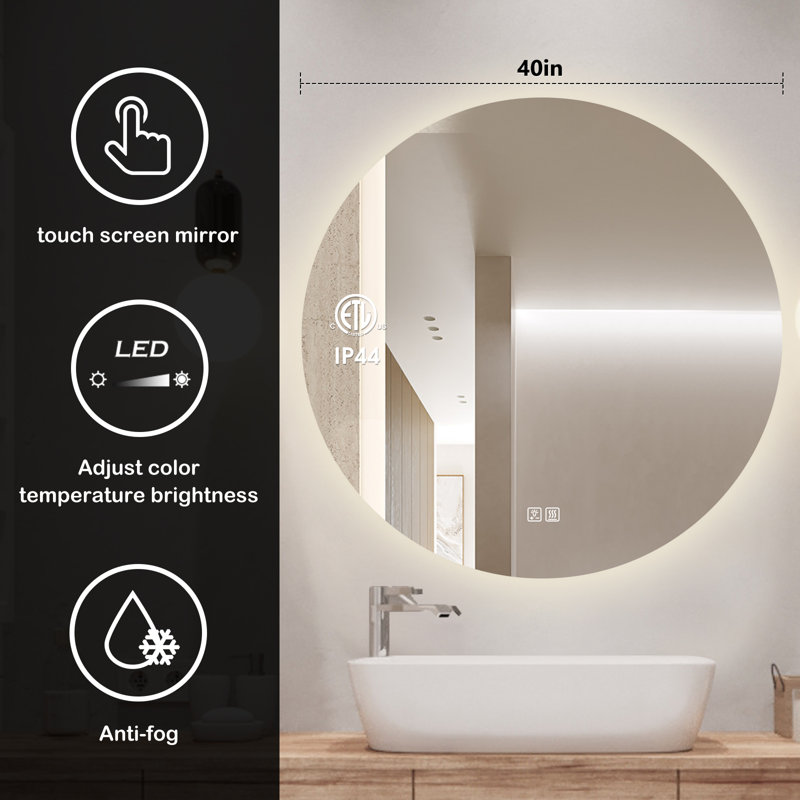 Miroir de salle de bain rond Naliyah, 40 po x 40 po